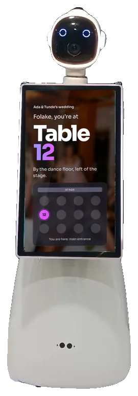 The robot’s screen telling a guest she is at table 12