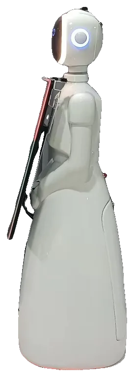 The Robobooth robot in profile, facing left